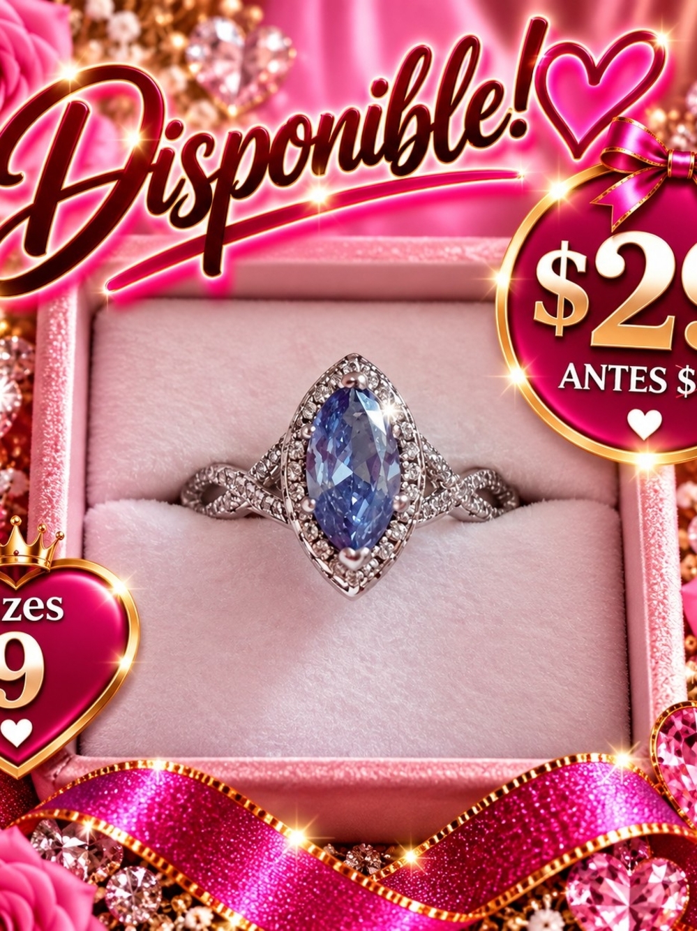 Blue Marquise Halo Ring with Twisted Band - Women Jewelry